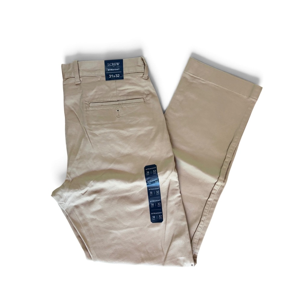 J.Crew Factory mens Straight Fit Chino Pants Khaki Tan Cotton 31x32 NEW